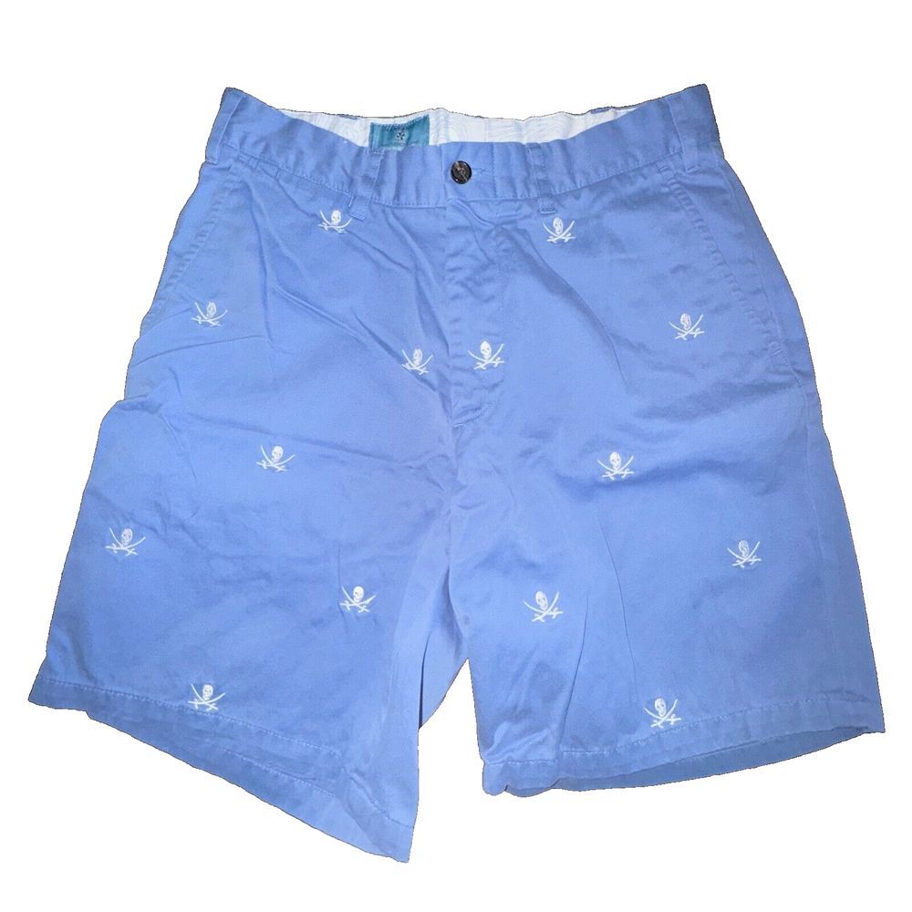 Castaway Clothing Cisco Shorts Mens‎ 30 Blue Calico Jack Cotton Skull Swords